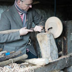 Robin Wood bowl turner, making beechwood bowls using a pole lathe